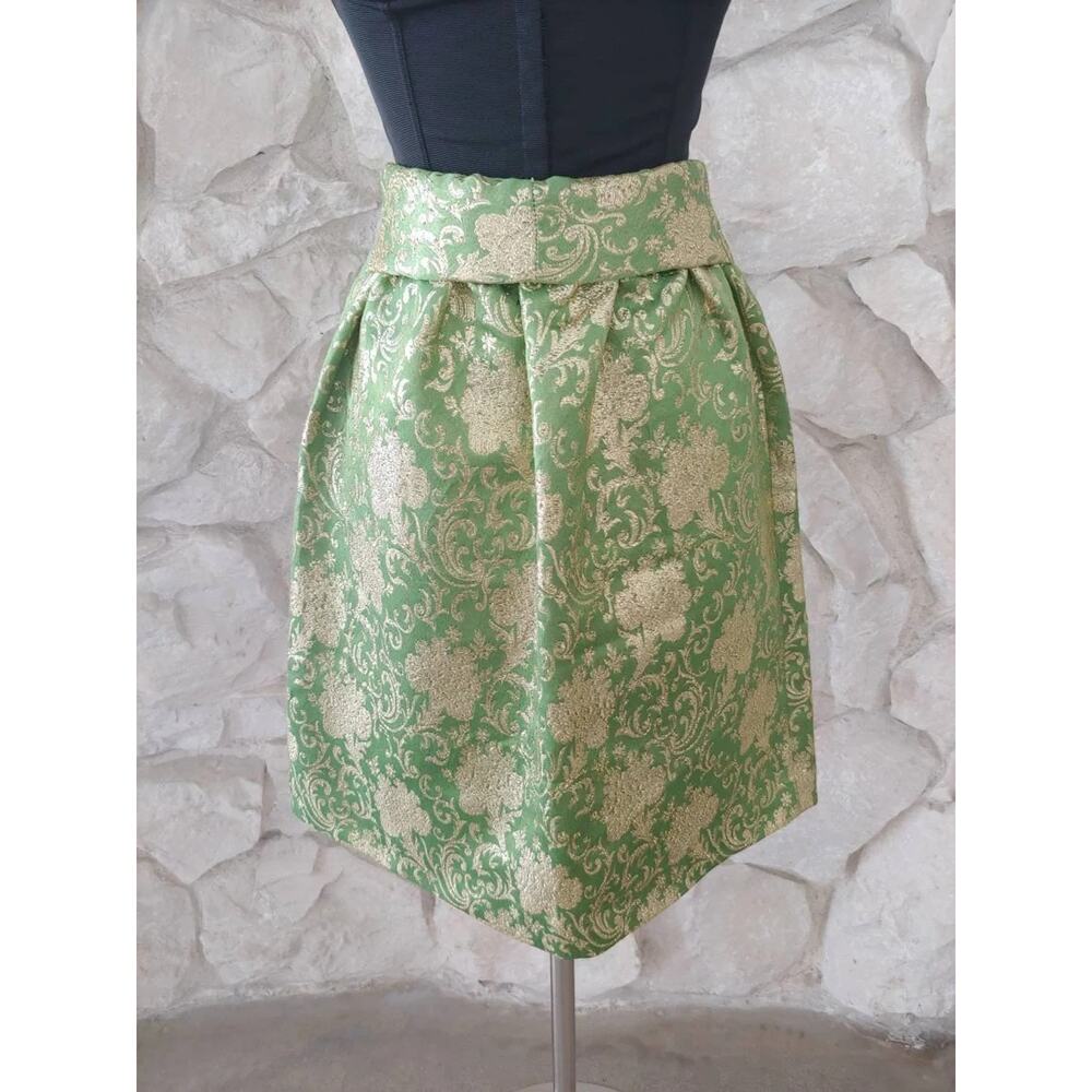1960s Vintage Shareen Again Emerald, Kelly Green, Gold Brocade Skirt